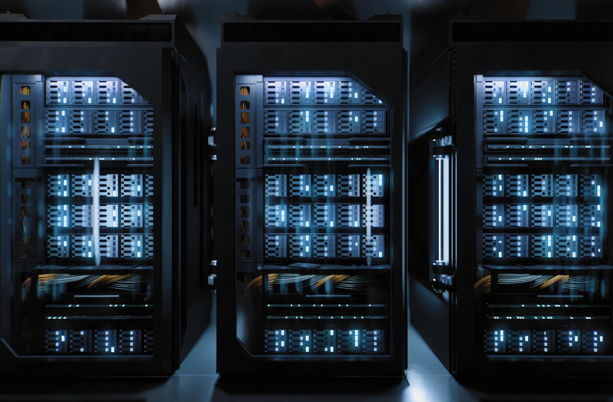 server rack close-up neon