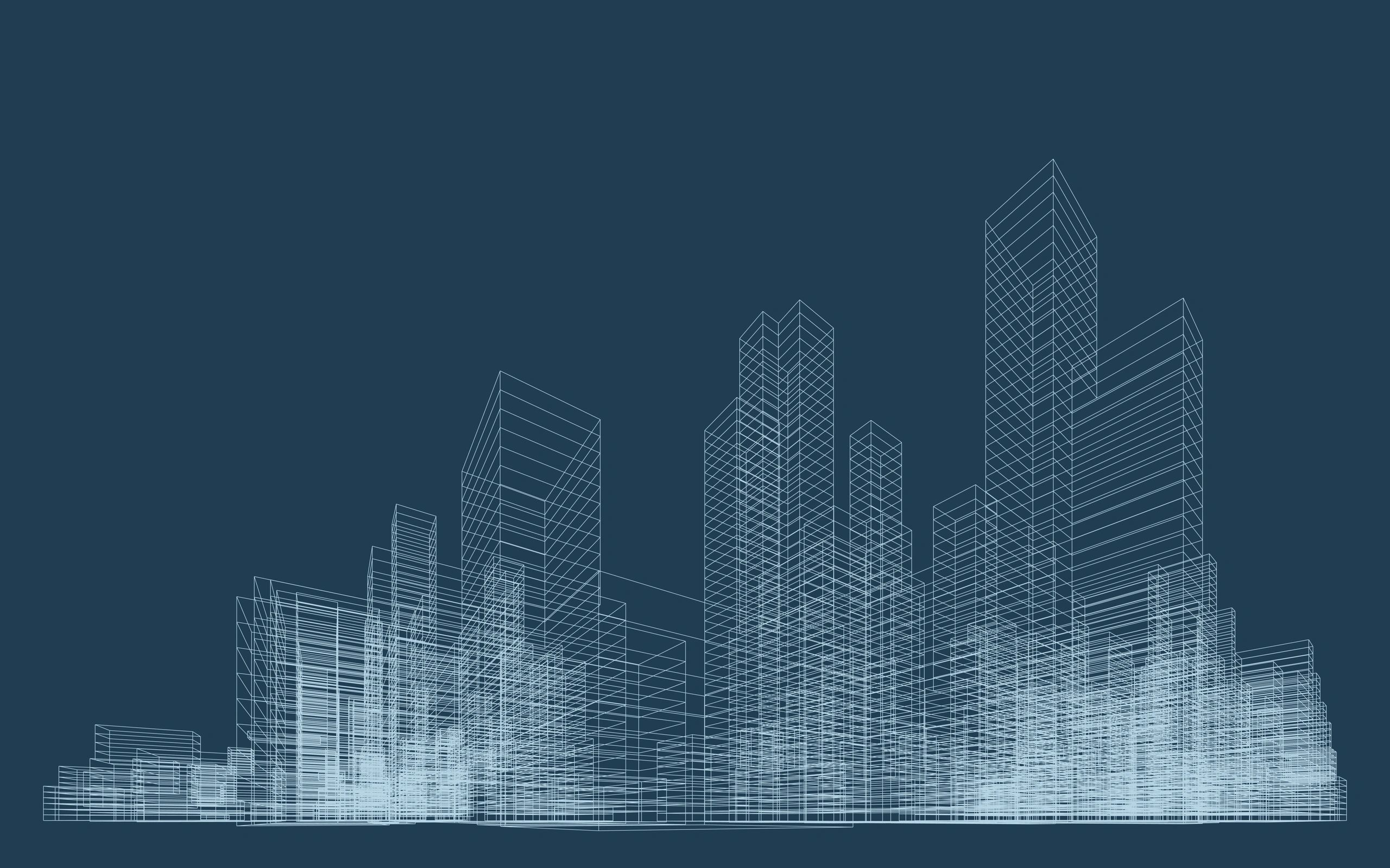 3D wireframe blueprint schematic